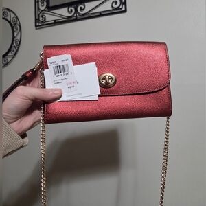 Coach NEW Metallic Currant Textured Leather Crossbody Wristlet/Clutch